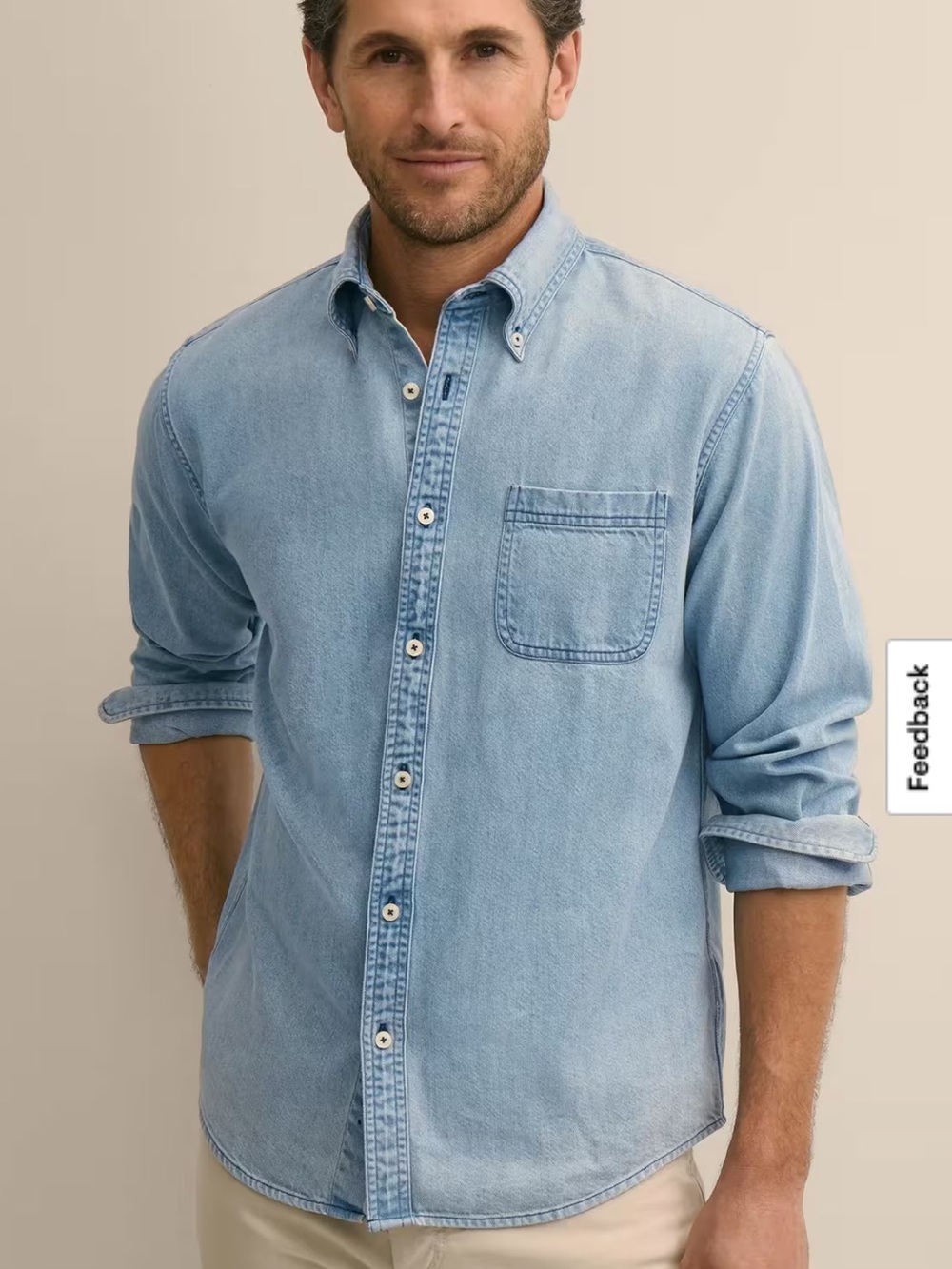 Brooks Brothers Archival Denim Shirt in Cotton Twill, Large (Blue)